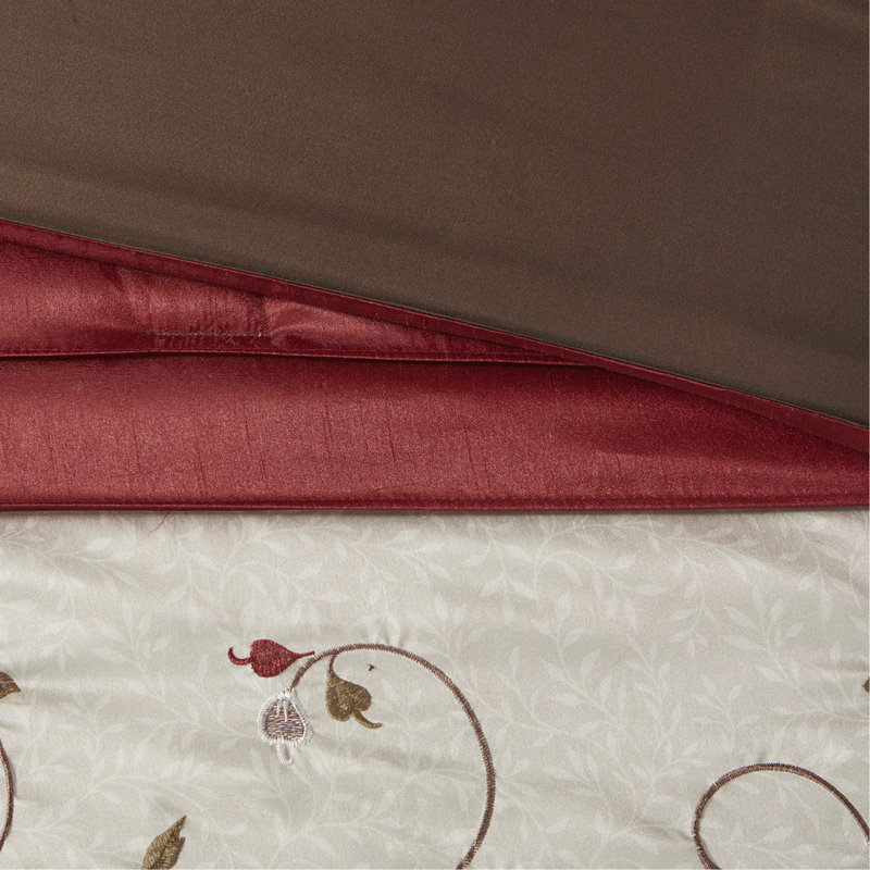 Ensemble d'édredon élégant 7 pièces avec détails floraux brodés et rembourrage en polyester hypoallergénique, pour les grands lits