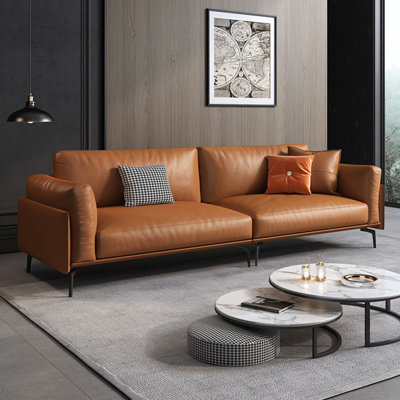 Orange Genuine Leather Modular Sofa cushion couch