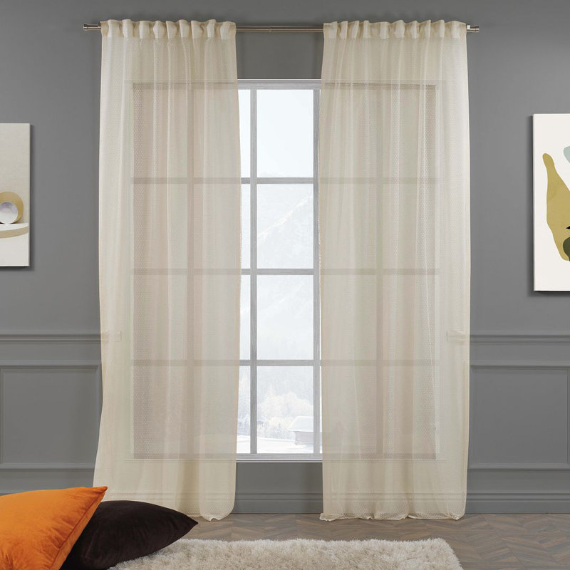 Extra Long Beige Lace Sheer Curtain Panels with Rod Pocket