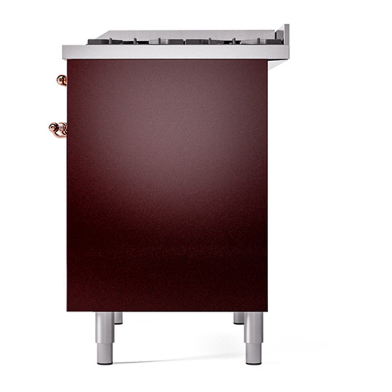 ILVE Nostalgie II Series 40 in. Dual Fuel Range with 6 Sealed Burners, Griddle (Liquid Propane, Solid Door), Burgundy/Copper
