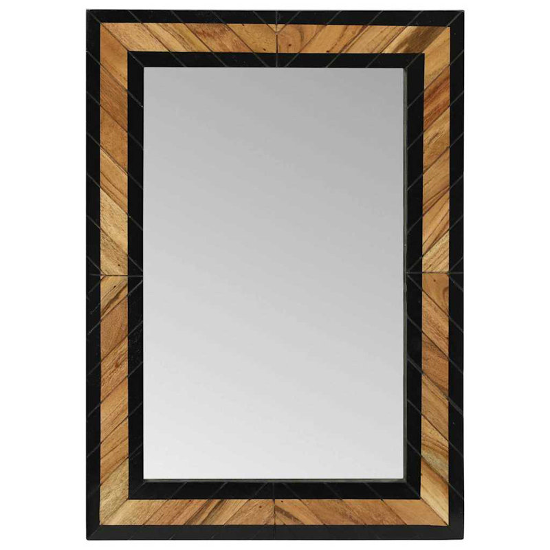 vidaXL Wall Mirror Rectangular Black and Brown Solid Acacia Wood Decor Home, 70 cm H x 70 cm W 