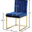 Velours bleu revêtu de 2 chaises de salle à manger de style contemporain, pieds dorés, assemblage rapide, dossier solide pour la pièce