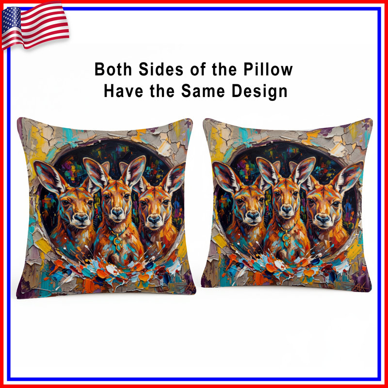 Three Kangaroos Abstract Double Sided Throw Pillows, 18 x 18 inches