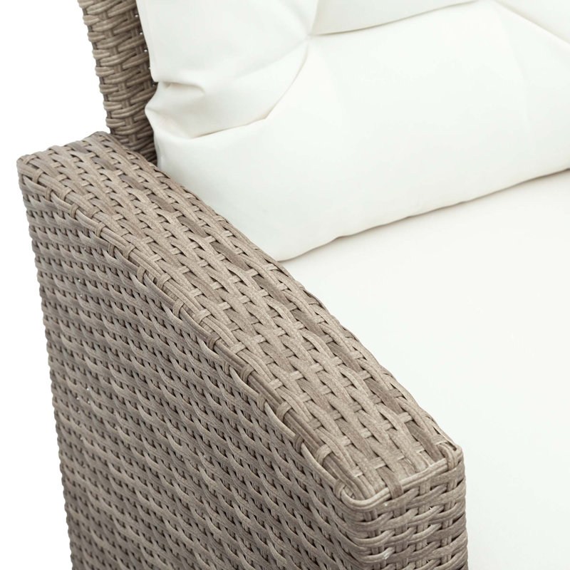 Ensemble de conversation en rotin avec coussins, Beige, 6 pièces: table, canapé, 2 chaises, 2 repose-pie