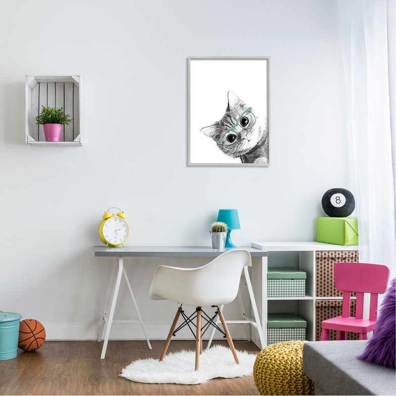 Chaton monochrome, chat, regardant fièrement, lunettes, gris, surdimensionné, rustique, giclée, art texturé par Annalisa Latella