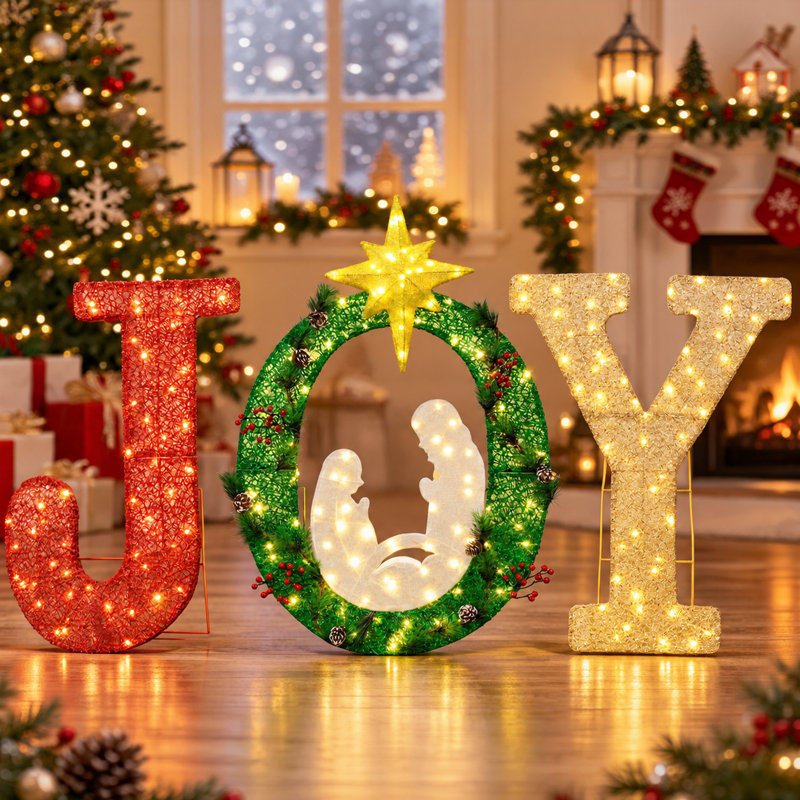 Crèche de jardin lumineuse de 1,16 m (3,8 pi) avec 210 lumières DEL, panneau de jardin étanche pour pelouse ou porche