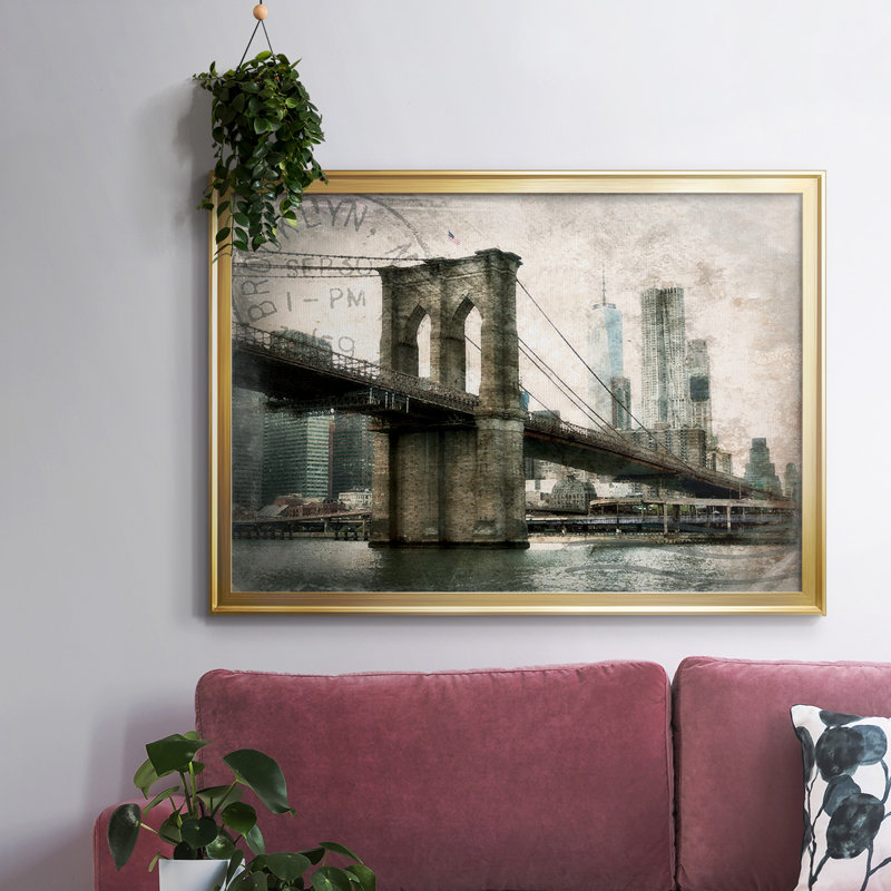 NY Brooklyn Bridge, reproduction d'art sur toile, H 14 po x l 20 po x P 1,5 po, Or