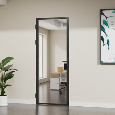 Porte intérieure vitrée Full-Lite 28" × 80", cadre en aluminium noir mat, porte à charnières pour garde-manger