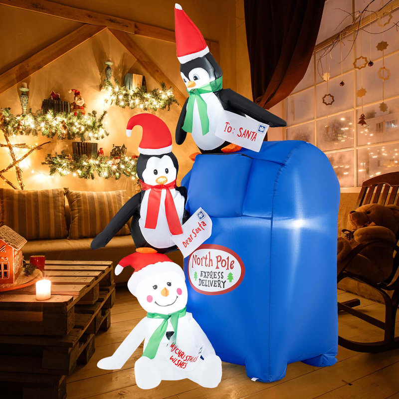  Boîte aux lettres illuminée de Noël avec pingouins et bonhomme de neige 6 pi