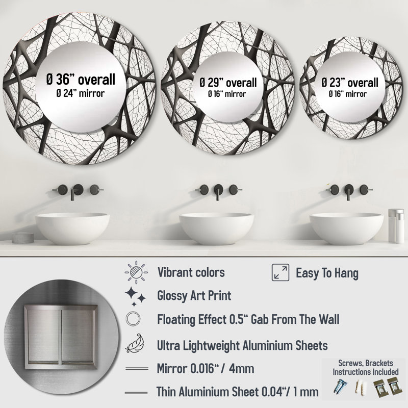 Miroir rond minimaliste noir et blanc, 29 po x 29 po