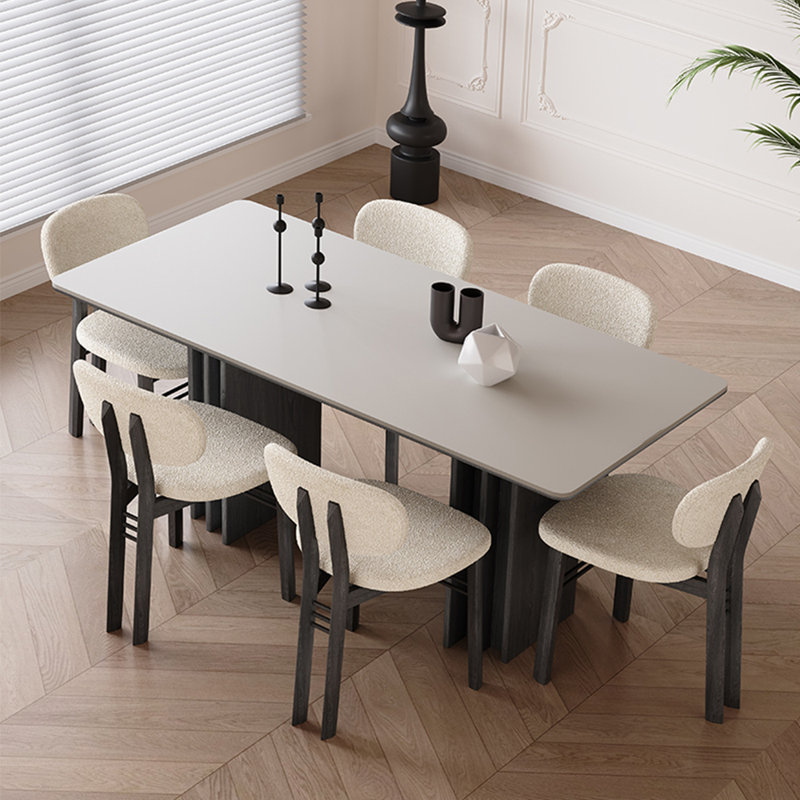 French retro simple rectangular dining table set, 29.5"H x 55.1"L x 31.5"W