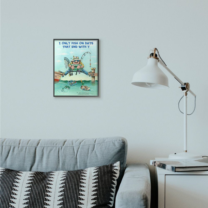 «Days That End with Y Funny Sports Fishing» par Gary Patterson - impression d'art graphique, Giclée encadrée noir minuit