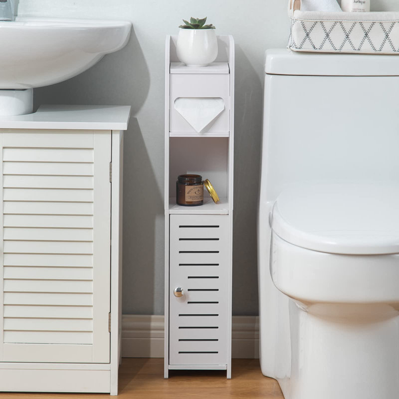 Waterproof PVC Bathroom Storage Cabinet With Toilet Paper Holder - Freestanding, Small Space Organizer With Shelves For Bathroom Essentials
