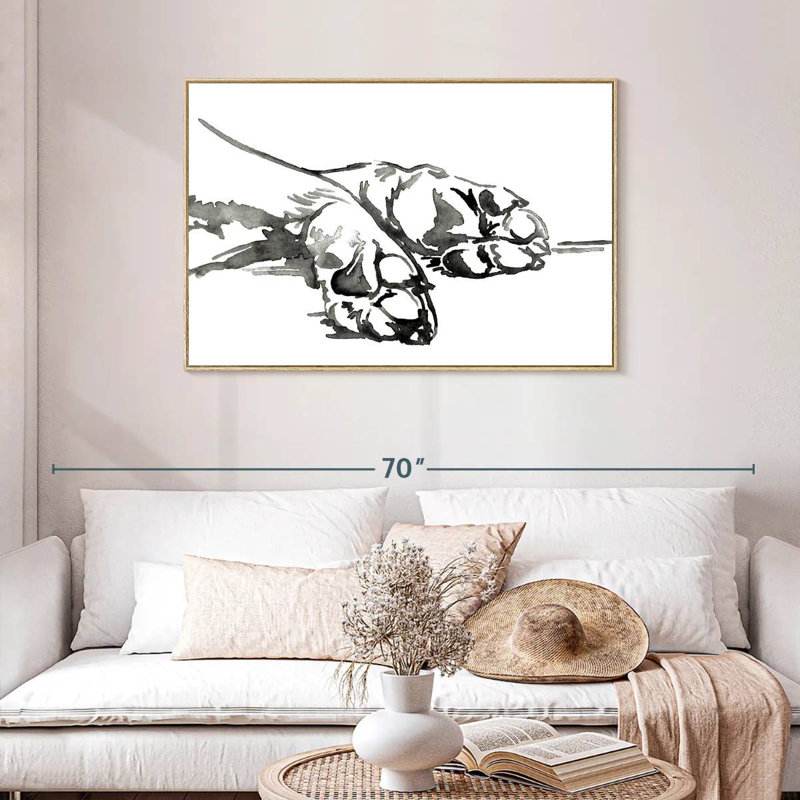 Linear Paws I, 31" X 21", Floating Frame Natural Wood