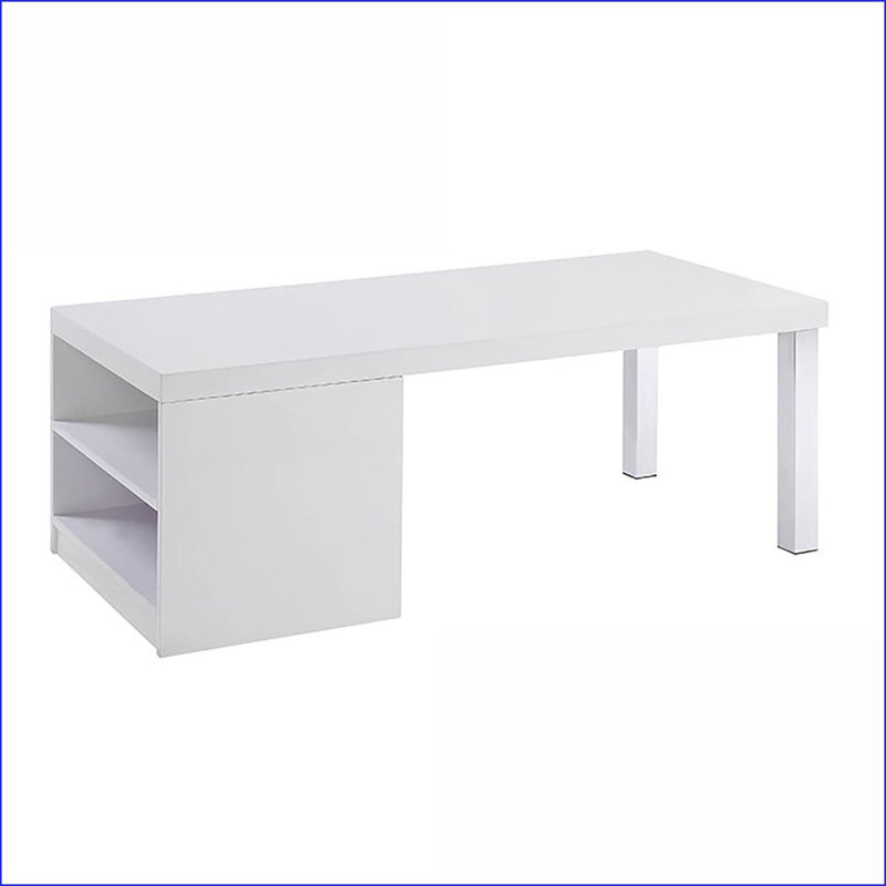 Table basse de salon blanche ultrabrillante avec pieds chromés - Rangement peu encombrant
