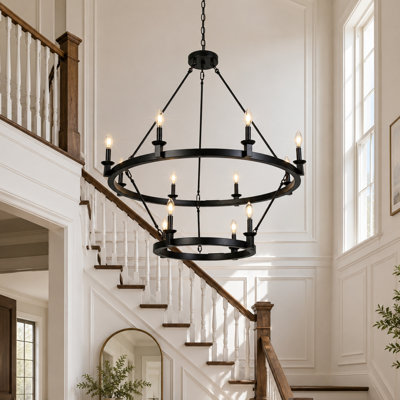 12-Light Oversize 40" 2-tier Wagon Wheel Chandelier
