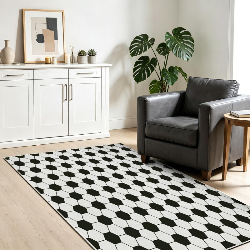 Tapis d'intérieur blanc lavable à la machine avec ballon de football, Rectangle 39" x 63"