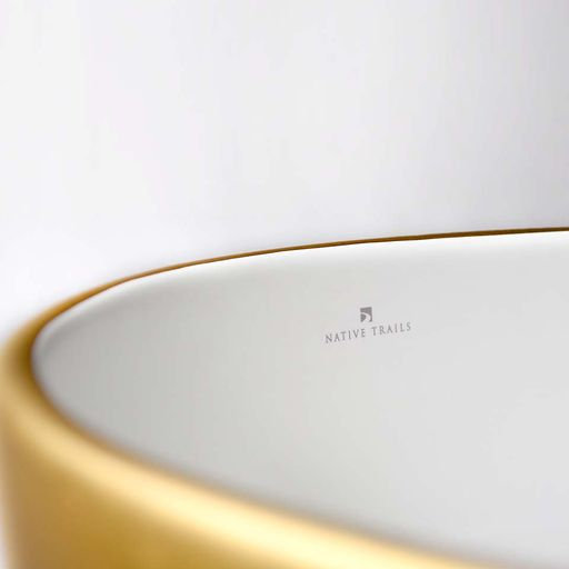 Bliss Ceramic Round Drop-In Bathroom Sink, Matte Gold/White