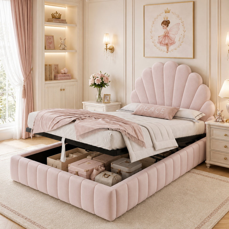 Upholstered Ottoman Bed, Pink