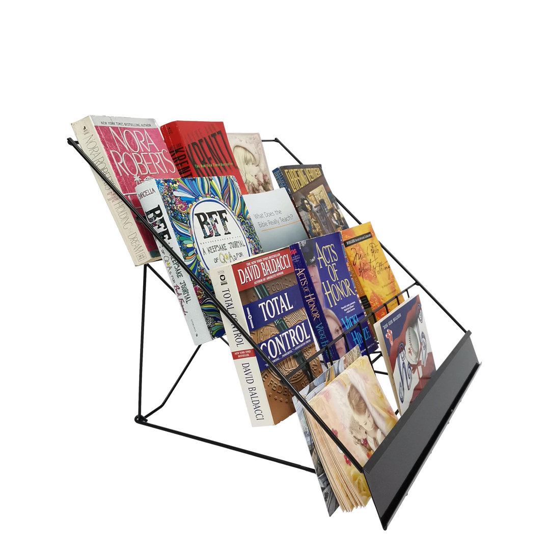 4-Tiered 18" Wire Display Rack Literature Brochure Magazine Stand Book Tabletop Rack, 2.5" Deep Open Rebrilliant