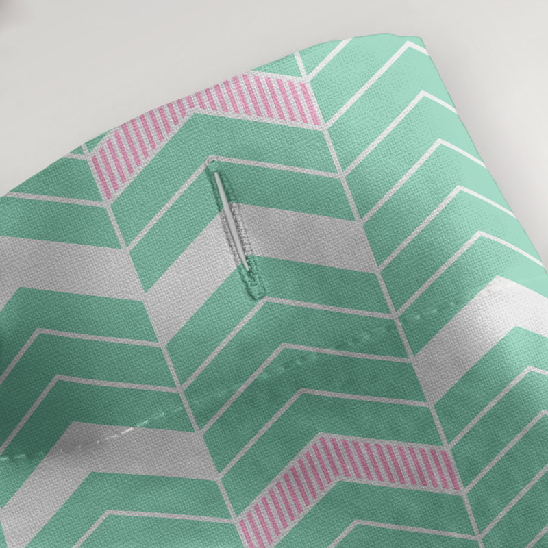 Rideau de douche simple à chevrons, Vert et rose