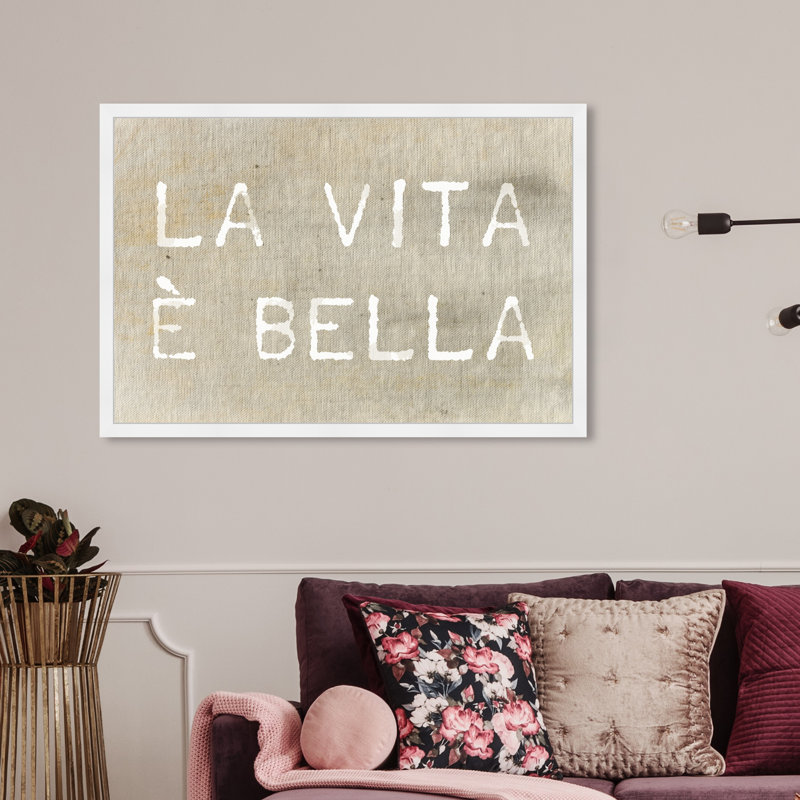" Life Is Beautiful Typography And Quotes ", 26" H x 38" W, White Framed