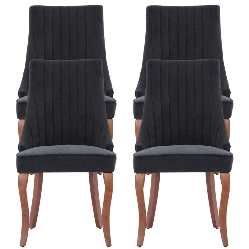 Rayon Cloth Flocking Solid Wood Upholstered Dining Chairs, Black
