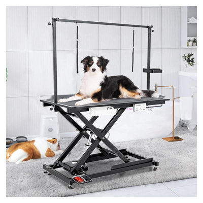 50" Electric Height Adjustable Dog Grooming Table for Large Breeds, Home Salon Station with Non-Slip Top & Overhead Arm