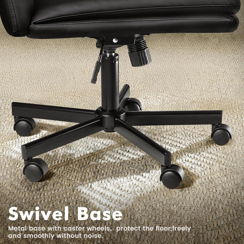 Ebern Designs Armless Office Desk Chair with Wheels,Cross Legged,Middle back Chairs for Home Office, Black