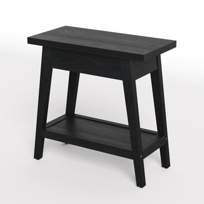 2-tier Solid Wood Side Table With Storage, Farmhouse Rectangle End Table For Living Room, Bedroom