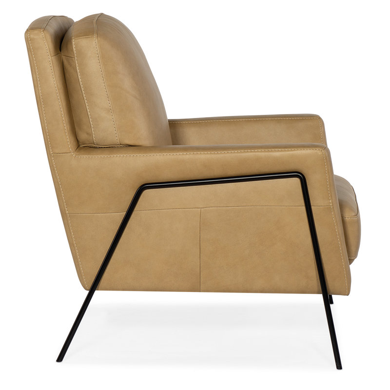 Aziel Metal Frame Club Chair, Ankur Sand Genuine Leather