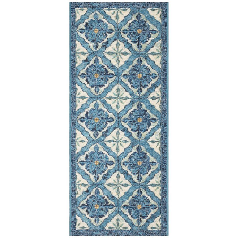 Catasha Geometric Polyester Non-Skid Kitchen Mat, Runner 1'11" x 4'11"