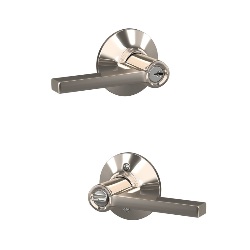 Latitude Keyed Door Lever with Round Rosette, Polished Nickel