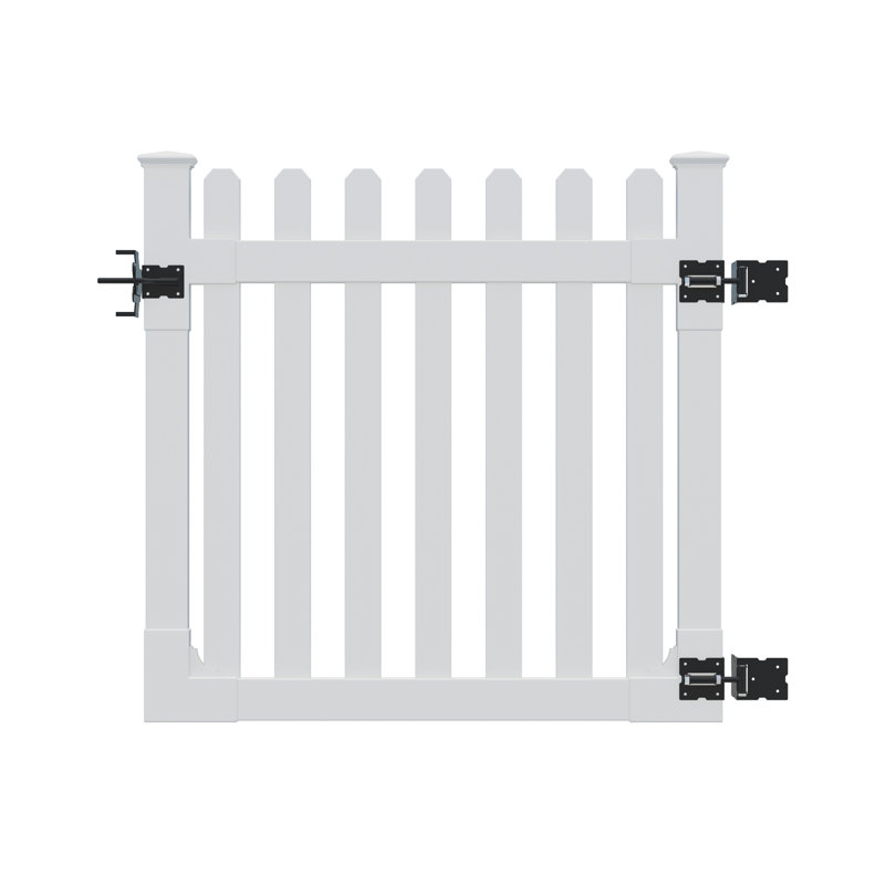 Traditional 4-ft White Vinyl Picket Fence Gate with Black Hardware