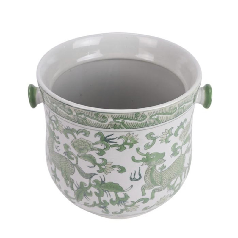 Green & White Bamboo Handle Ice Bucket