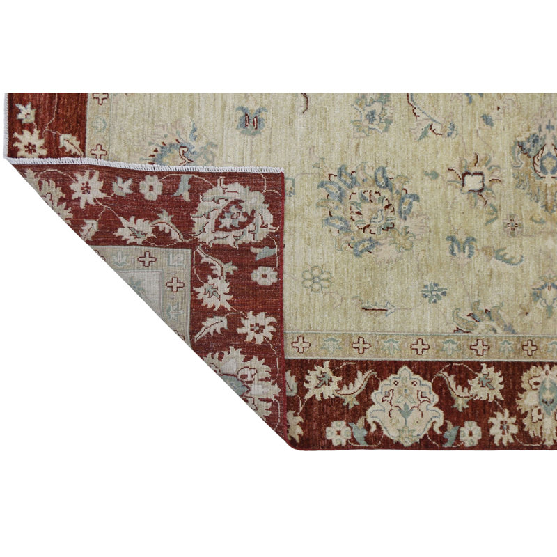 High-Quality Hand-Knotted Camel And Red Area Rug