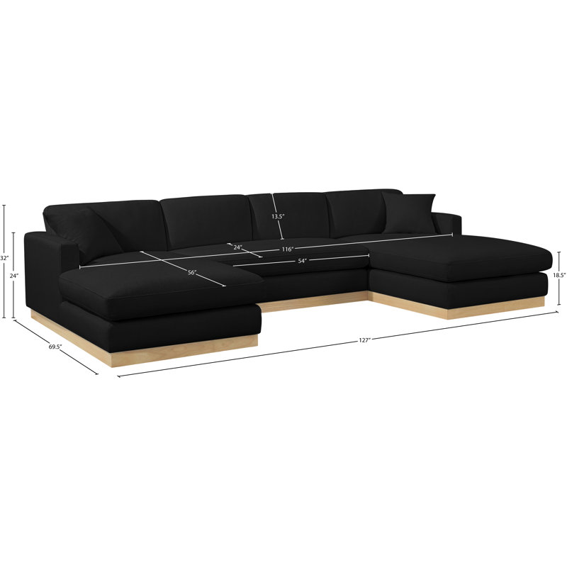 Huyen 127'' Upholstered Sofa, Black Linen Textured Fabric