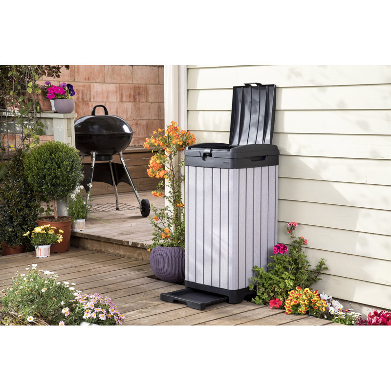 Gray Heavy Duty Plastic Outdoor Trash Can with Double Lid