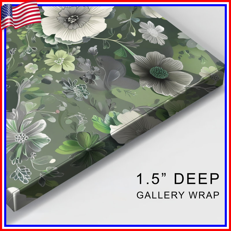 Toile tendue à motif floral vert en plusieurs tailles, 16 x 16 inches