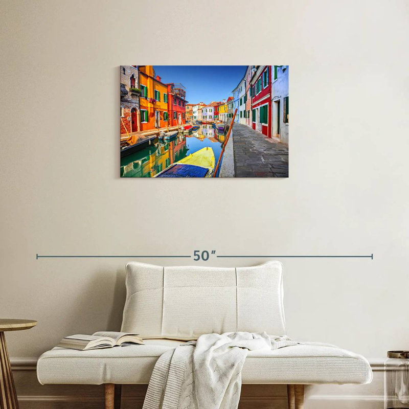 Bateaux Mehar et maisons à Burano, H 20 po x l 30 po