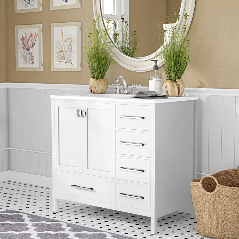 Irene 36'' Single Bathroom Vanity with Engineered Marble Top, White