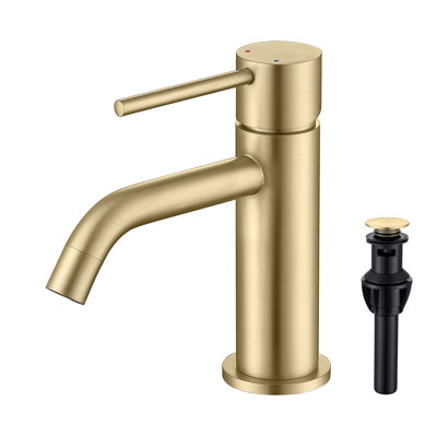 CALBASE Single Handle Single Hole Stainless Steel Bathroom Sink Faucet Brushed Gold Hot and Cold Water valve with Pop Up Drain and Supply Lines