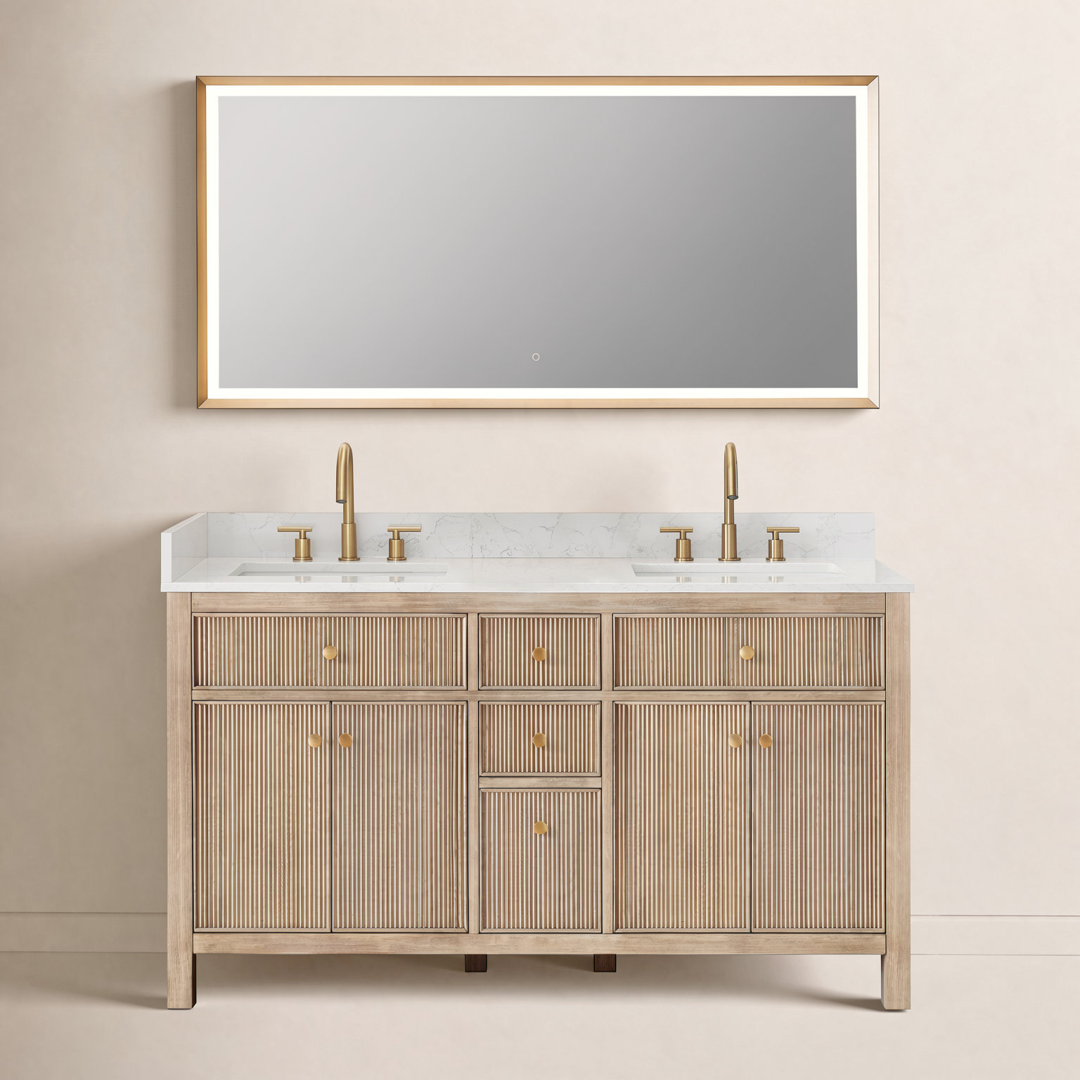 Lala 60" Double Bathroom Vanity, Nature Oak
