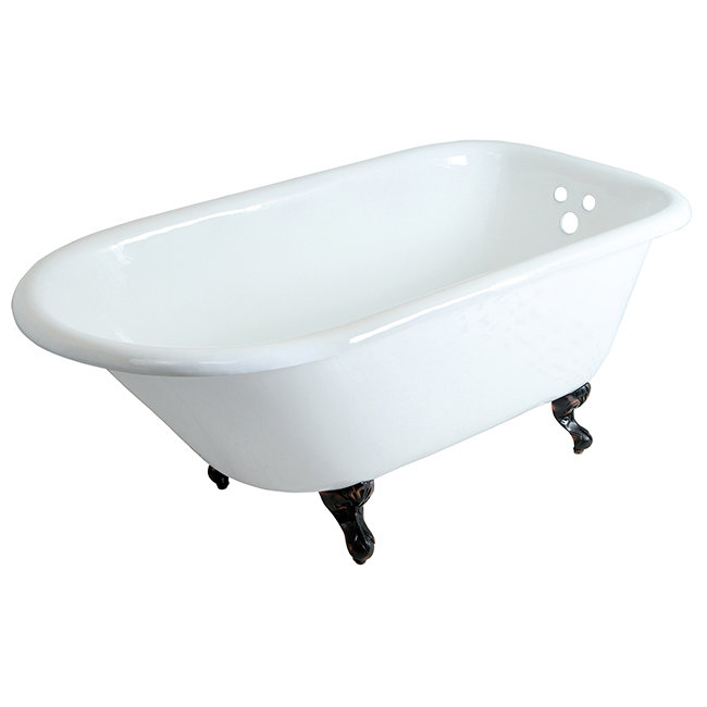 Kingston Brass Aqua Eden 60-Inch Cast Iron Oval Rectangular Roll Top Clawfoot Tub (3-3/8-Inch Wall Drillings)