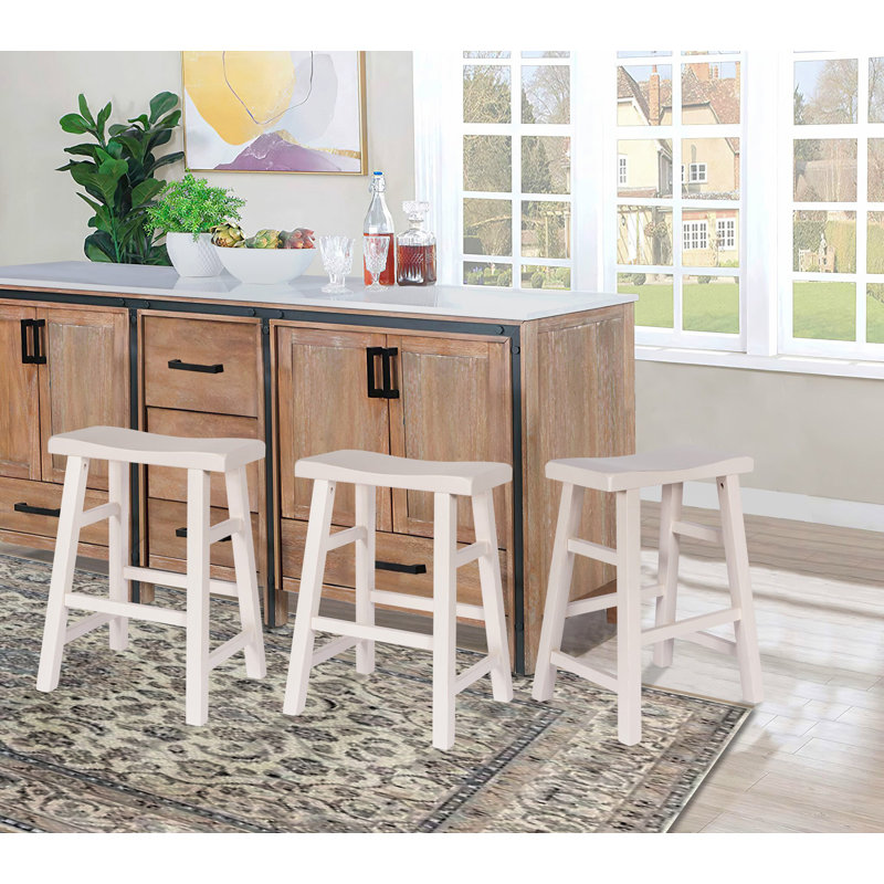 Tabouret de bar et de comptoir en bois massif massif Messer, 24 po, blanc (ensemble de 3), Blanc, 3