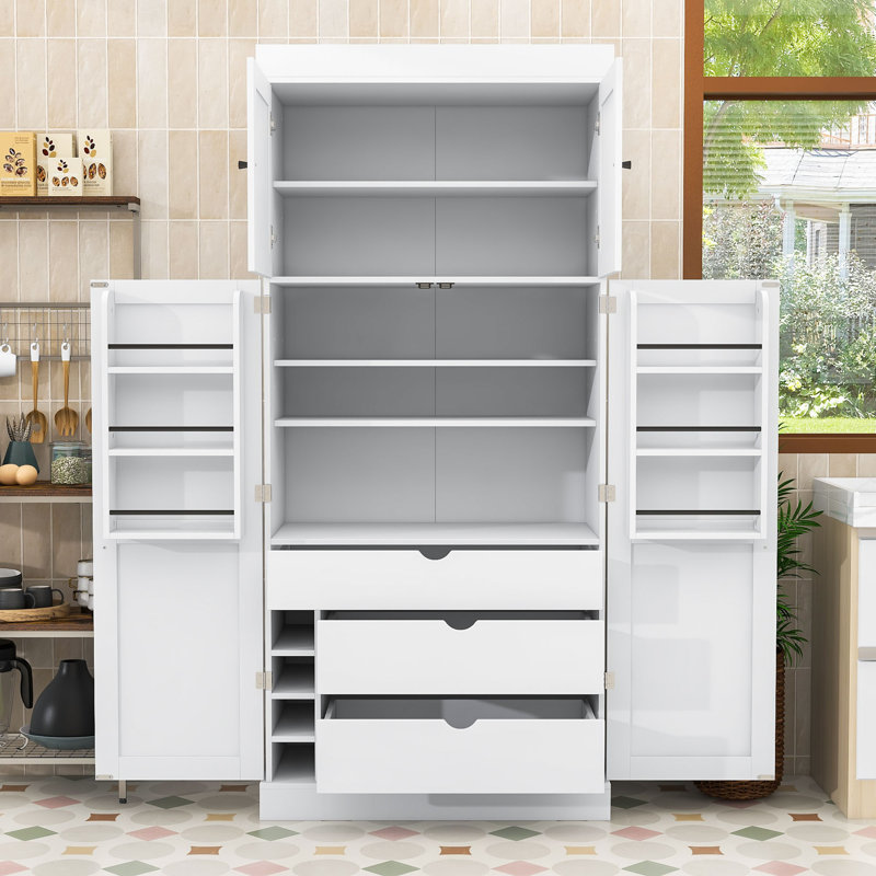 Armoire de cuisine - Tiroirs, supports à vin et tablettes réglables, White