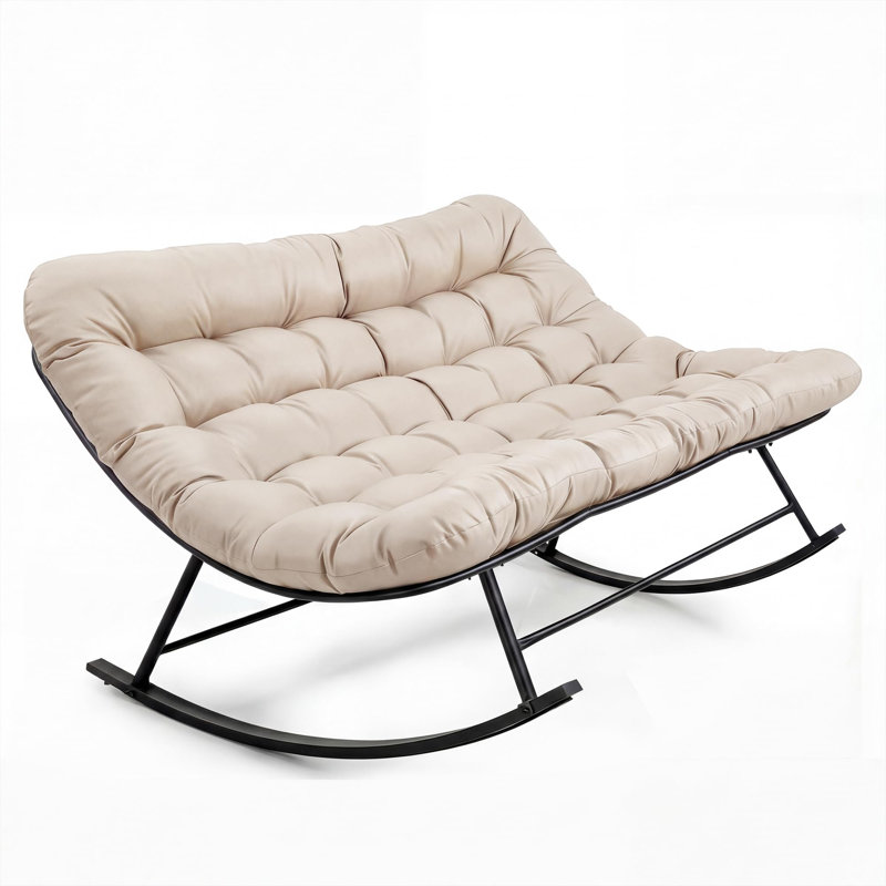 Chaise berçante en rotin, fauteuil intérieur / extérieur avec coussin amovible, robuste, pieds antidérapants, blanc, Blanc