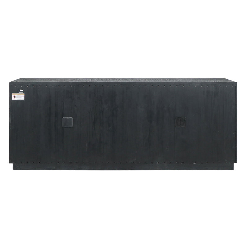 Larson 90" Glass Reclaimed Pine Wood Sideboard, Black