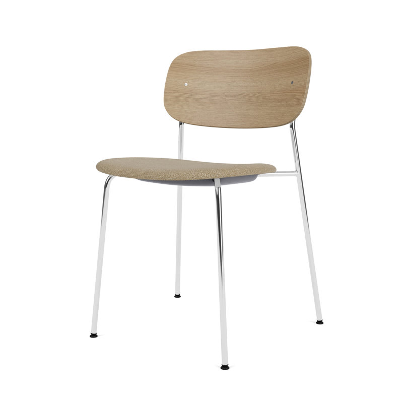Co Upholstered Dining Chair, Brown Leather, Chrome, Natual Oak