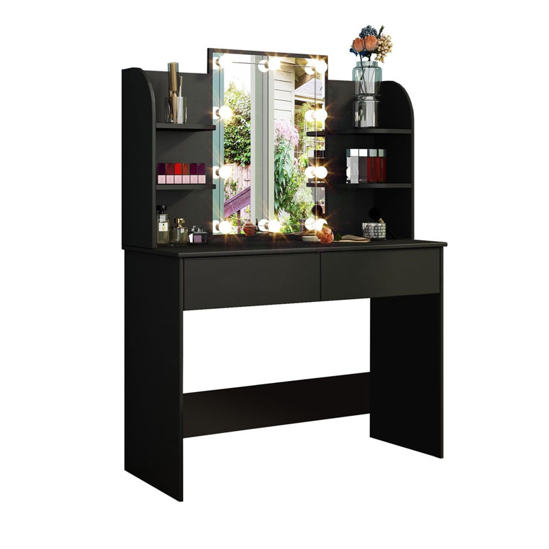 Botyu Dressing Table with Mirror, Black